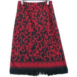 SALE!  Floral Acrylic Flare Fringe Red Black Long Skirt